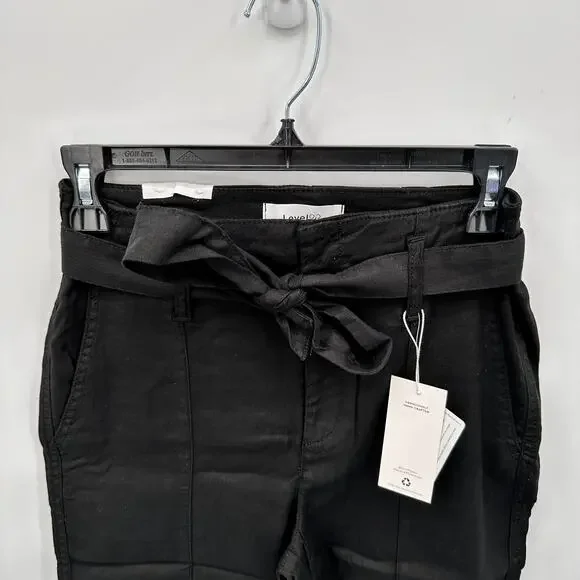 LEVEL99 NWT Bette Seamed Tie Waist Linen Straight Leg Trouser in Black // 00 - Picture 5 of 14